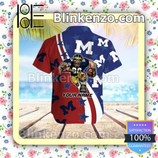 Personalized Michigan Wolverines American Flag Mens Shirt, Swim Trunk a