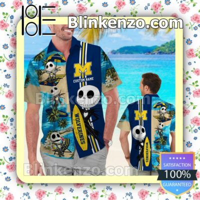 Personalized Michigan Wolverines Jack Skellington Mens Shirt, Swim Trunk
