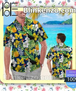 Personalized Michigan Wolverines Parrot Floral Tropical Mens Shirt, Swim Trunk