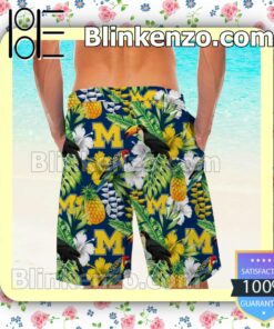 Personalized Michigan Wolverines Parrot Floral Tropical Mens Shirt, Swim Trunk a