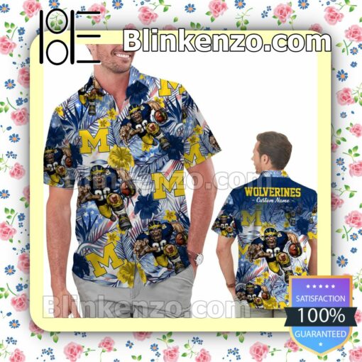 Personalized Michigan Wolverines Tropical Floral America Flag For NCAA Football Lovers University of Michigan Mens Shirt, Swim Trunk