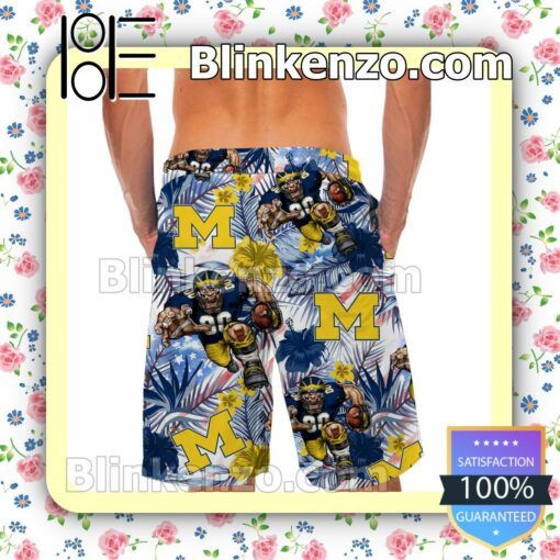 Personalized Michigan Wolverines Tropical Floral America Flag For NCAA Football Lovers University of Michigan Mens Shirt, Swim Trunk a