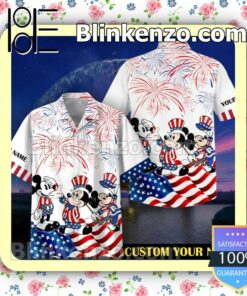 Personalized Mickey American Flag Firework Independence Day Men's Button-Down Shirts