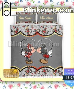 Personalized Mickey Kiss Minnie You And Me We Got This Grey Queen King Quilt Blanket Set