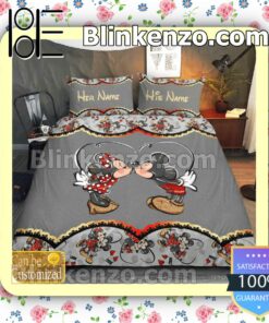 Personalized Mickey Kiss Minnie You And Me We Got This Grey Queen King Quilt Blanket Set a