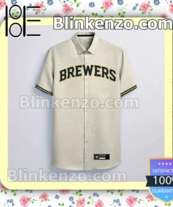 Personalized Milwaukee Brewers Beige Summer Hawaiian Shirt, Mens Shorts