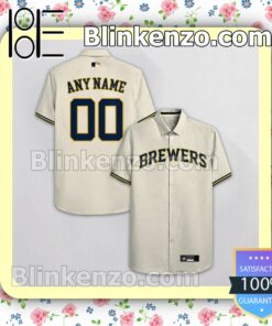 Personalized Milwaukee Brewers Beige Summer Hawaiian Shirt, Mens Shorts a