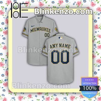 Personalized Milwaukee Brewers Gray Summer Hawaiian Shirt, Mens Shorts