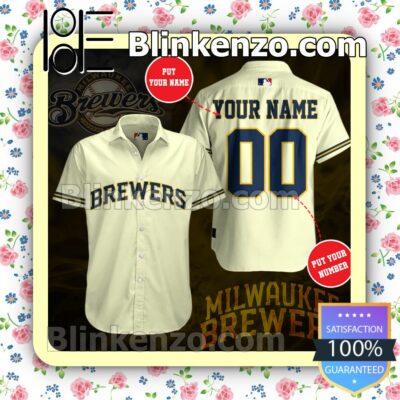 Personalized Milwaukee Brewers Light Yellow Summer Hawaiian Shirt, Mens Shorts