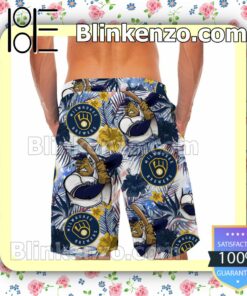 Personalized Milwaukee Brewers Tropical Floral America Flag For MLB Football Lovers Mens Shirt, Swim Trunk a