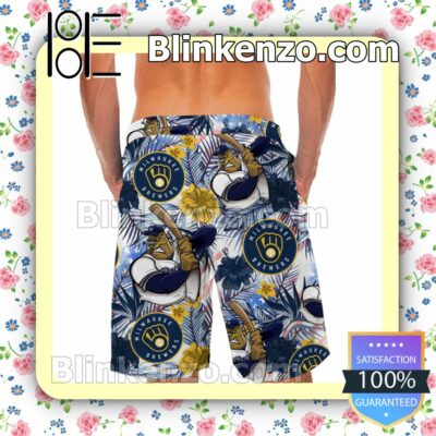Personalized Milwaukee Brewers Tropical Floral America Flag For MLB Football Lovers Mens Shirt, Swim Trunk a