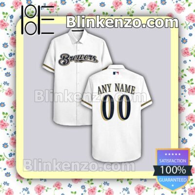 Personalized Milwaukee Brewers White Summer Hawaiian Shirt, Mens Shorts
