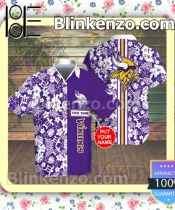 Personalized Minnesota Vikings Flowery Purple Summer Hawaiian Shirt, Mens Shorts