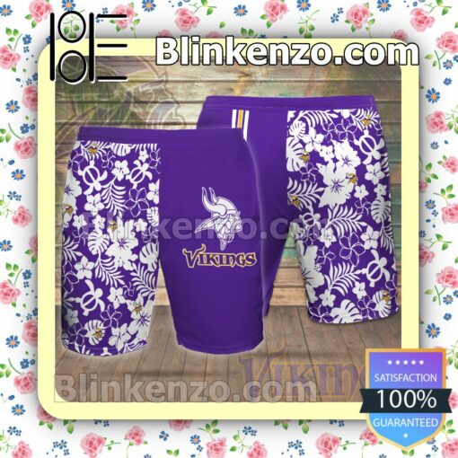 Personalized Minnesota Vikings Flowery Purple Summer Hawaiian Shirt, Mens Shorts a