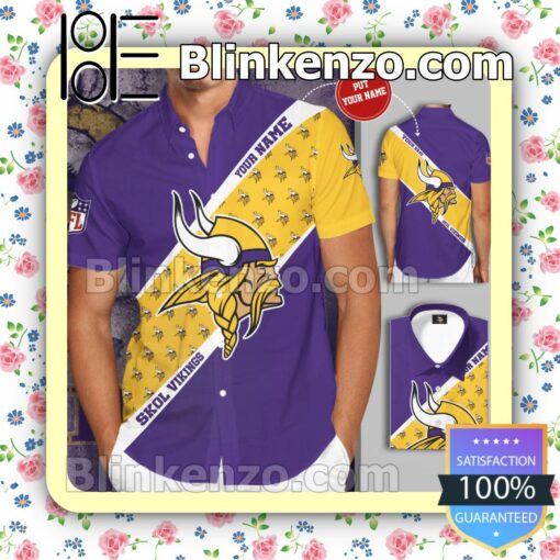 Personalized Minnesota Vikings Logo Skol Vikings Purple Yellow Summer Hawaiian Shirt, Mens Shorts