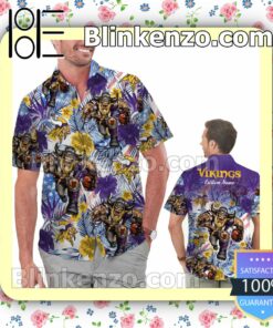 Personalized Minnesota Vikings Tropical Floral America Flag Aloha Mens Shirt, Swim Trunk