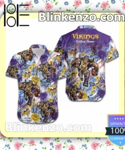 Personalized Minnesota Vikings Tropical Floral America Flag Aloha Mens Shirt, Swim Trunk a