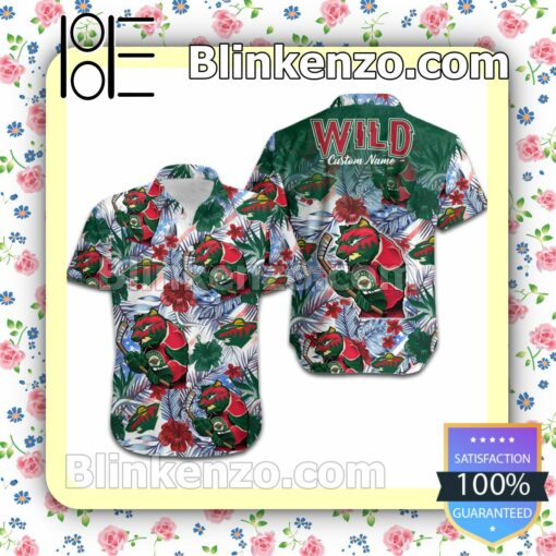 Personalized Minnesota Wild Tropical Floral America Flag Mens Shirt, Swim Trunk a