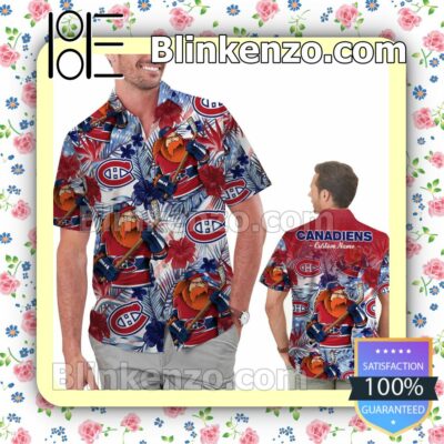 Personalized Montreal Canadiens Tropical Floral America Flag Mens Shirt, Swim Trunk