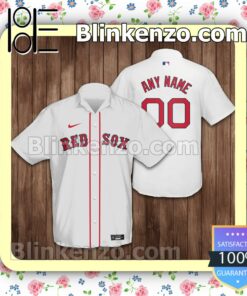 Personalized Name And Number Boston Red Sox Baseball White Summer Hawaiian Shirt, Mens Shorts