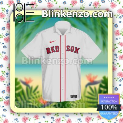 Personalized Name And Number Boston Red Sox Baseball White Summer Hawaiian Shirt, Mens Shorts a