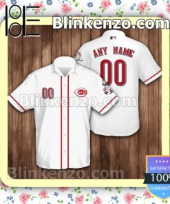 Personalized Name And Number Cincinnati Reds Baseball White Summer Hawaiian Shirt, Mens Shorts