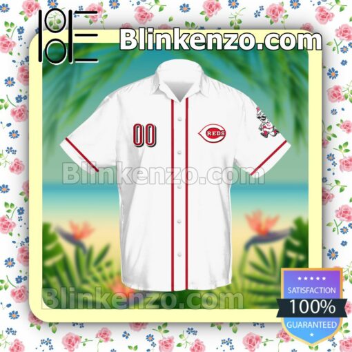 Personalized Name And Number Cincinnati Reds Baseball White Summer Hawaiian Shirt, Mens Shorts a