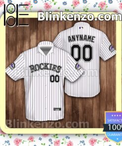 Personalized Name And Number Colorado Rockies Baseball Pinstripe Baseball White Summer Hawaiian Shirt, Mens Shorts