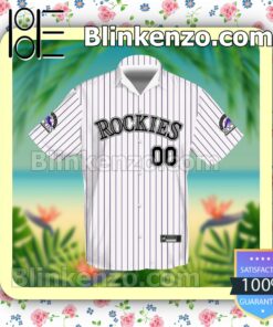 Personalized Name And Number Colorado Rockies Baseball Pinstripe Baseball White Summer Hawaiian Shirt, Mens Shorts a