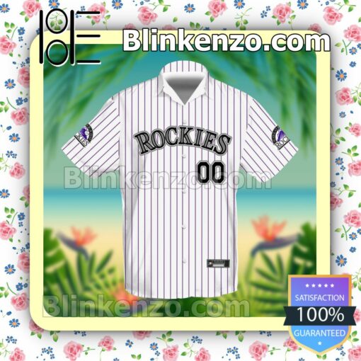 Personalized Name And Number Colorado Rockies Baseball Pinstripe Baseball White Summer Hawaiian Shirt, Mens Shorts a