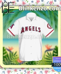 Personalized Name And Number Los Angeles Angels Baseball White Summer Hawaiian Shirt, Mens Shorts a