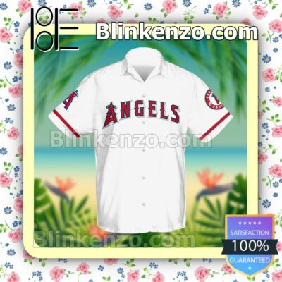 Personalized Name And Number Los Angeles Angels Baseball White Summer Hawaiian Shirt, Mens Shorts a