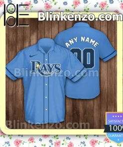 Personalized Name And Number Tampa Bay Rays Baseball Blue Summer Hawaiian Shirt, Mens Shorts