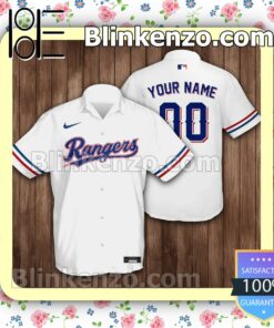 Personalized Name And Number Texas Rangers Baseball White Summer Hawaiian Shirt, Mens Shorts