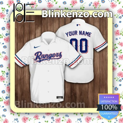 Personalized Name And Number Texas Rangers Baseball White Summer Hawaiian Shirt, Mens Shorts