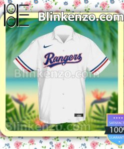 Personalized Name And Number Texas Rangers Baseball White Summer Hawaiian Shirt, Mens Shorts a