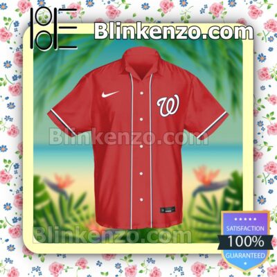 Personalized Name And Number Washington Nationals Baseball Red Summer Hawaiian Shirt, Mens Shorts a