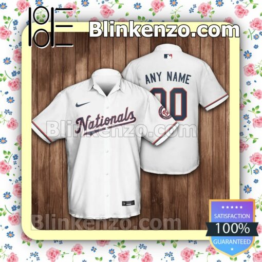 Personalized Name And Number Washington Nationals Baseball White Summer Hawaiian Shirt, Mens Shorts