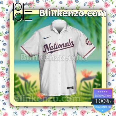 Personalized Name And Number Washington Nationals Baseball White Summer Hawaiian Shirt, Mens Shorts a