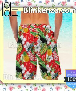 Personalized Nebraska Cornhuskers Parrot Floral Tropical Mens Shirt, Swim Trunk a