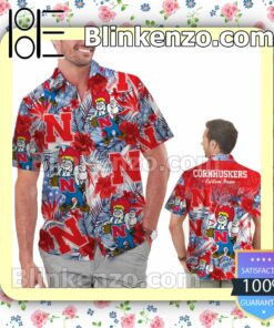 Personalized Nebraska Cornhuskers Tropical Floral America Flag For NCAA Football Lovers Mens Shirt, Swim Trunk