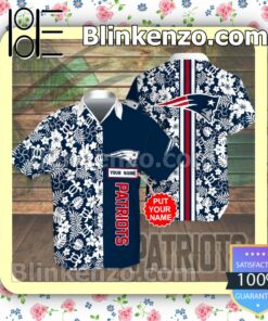 Personalized New England Patriots Flowery Navy Summer Hawaiian Shirt, Mens Shorts