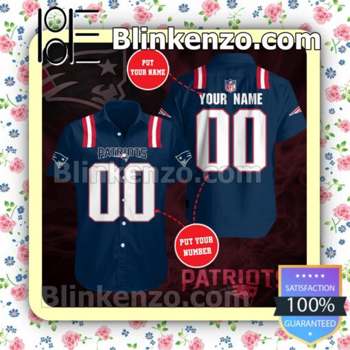 Personalized New England Patriots Navy Summer Hawaiian Shirt, Mens Shorts