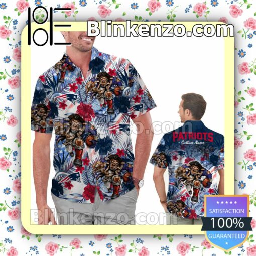 Personalized New England Patriots Tropical Floral America Flag Aloha Mens Shirt, Swim Trunk