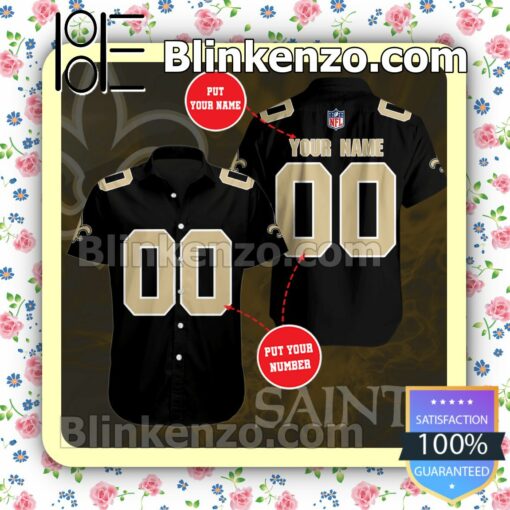 Personalized New Orleans Saints Football Team Black Summer Hawaiian Shirt, Mens Shorts