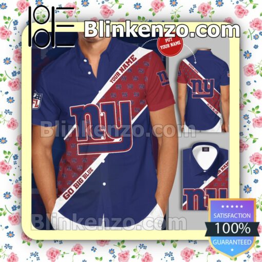 Personalized New York Giants Big Logo Go Big Blue Navy Red Summer Hawaiian Shirt, Mens Shorts