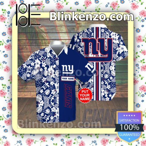 Personalized New York Giants Flowery Cobalt Summer Hawaiian Shirt, Mens Shorts