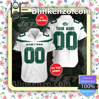 Personalized New York Jets Football Team White Summer Hawaiian Shirt, Mens Shorts