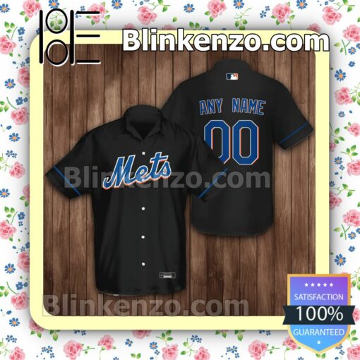 Personalized New York Mets Baseball Black Logo Branded Summer Hawaiian Shirt, Mens Shorts