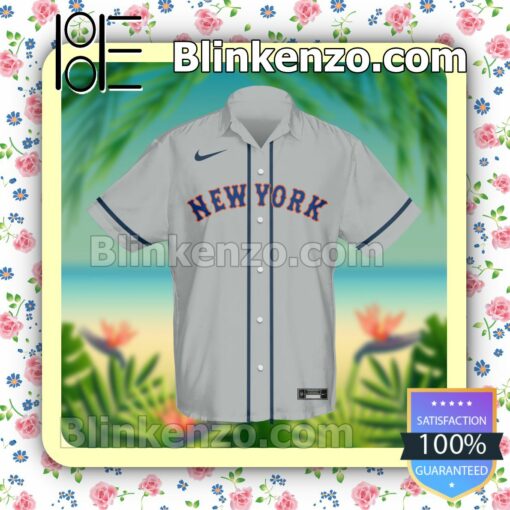 Personalized New York Mets Baseball Grey Summer Hawaiian Shirt, Mens Shorts a